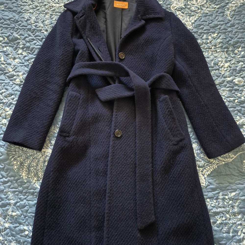 Women's Navy Wool Trench Coat